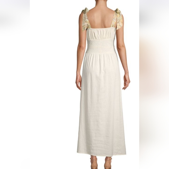Free People Santorini Midi Dress Pleats Linen Contrast Tie Straps Siz 4 Ecru NWT - Picture 2 of 16